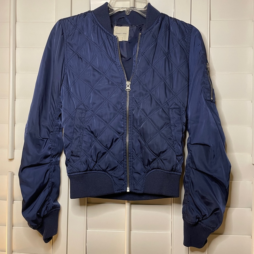 Bomber Jacket Navy Quilted Stitch, Womens Size XS, Slightly Worn